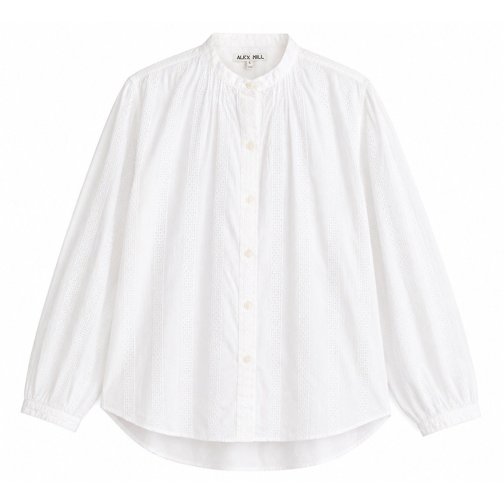 Alex Mill Button Up Top L White Carli Pintuck Cotton Boho Coastal Chic Lace Trim
